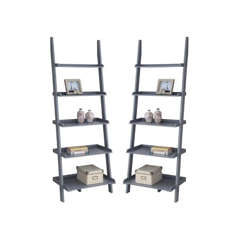 Home Square 2 Piece Traditional Ladder Wood Bookshelf Set in Gray