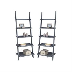 Home Square 2 Piece Traditional Ladder Wood Bookshelf Set in Gray