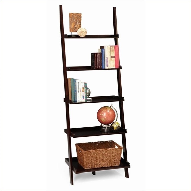 Home Square 2 Piece Ladder Modern Wood Bookshelf Set in Espresso