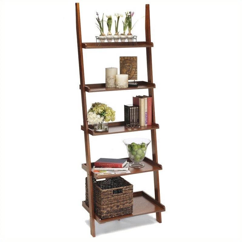Home Square 2 Piece Ladder Country Wood Bookshelf Set in Cherry