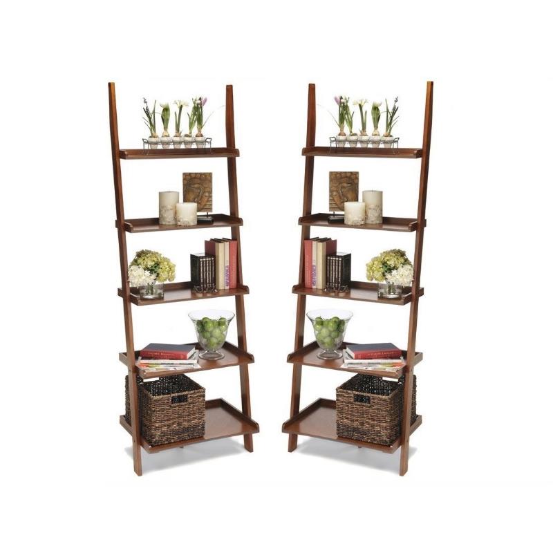 Home Square 2 Piece Ladder Country Wood Bookshelf Set in Cherry