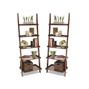 Home Square 2 Piece Ladder Country Wood Bookshelf Set in Cherry