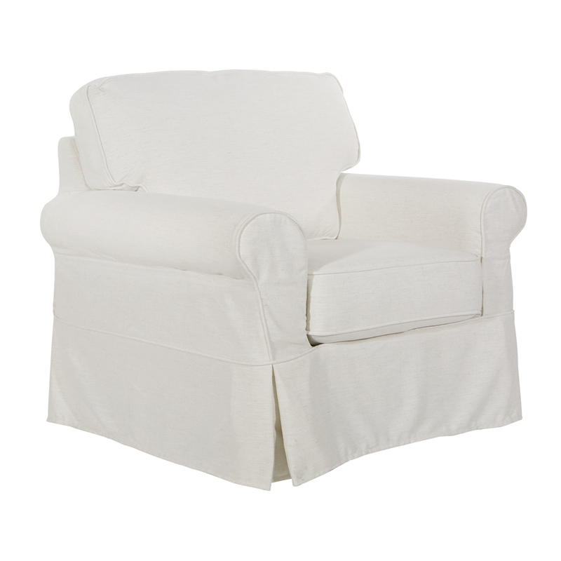 Home Square 2 Piece Slip Cover Fabric Accent Chair Set in Ivory Beige