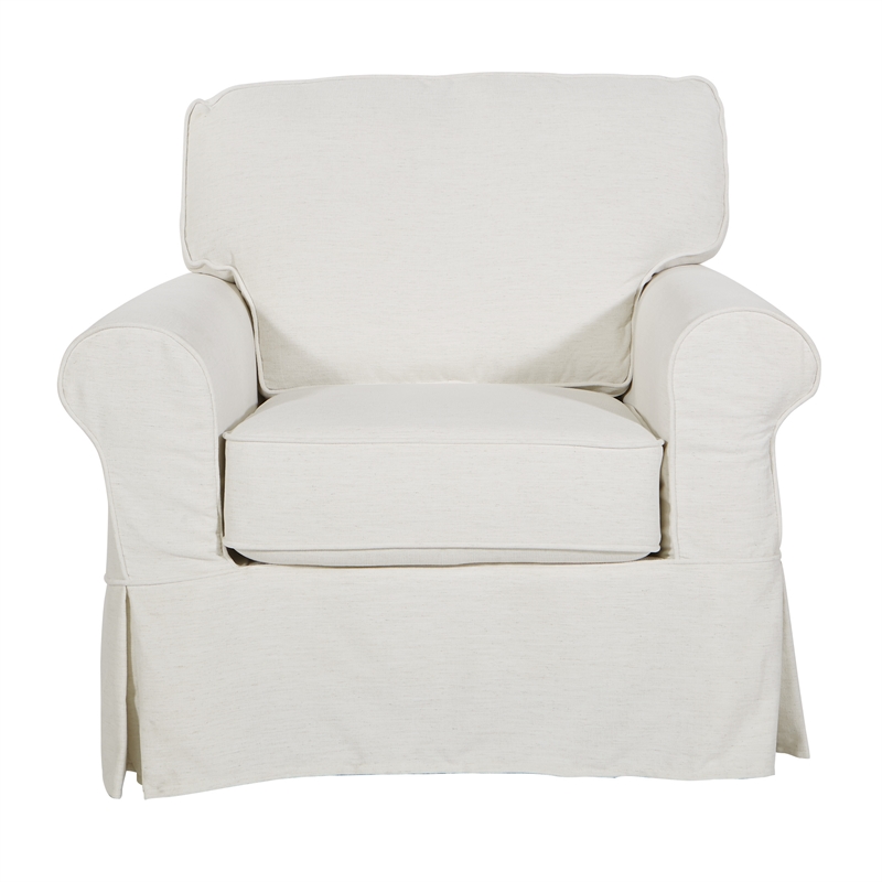 Home Square 2 Piece Slip Cover Fabric Accent Chair Set in Ivory Beige