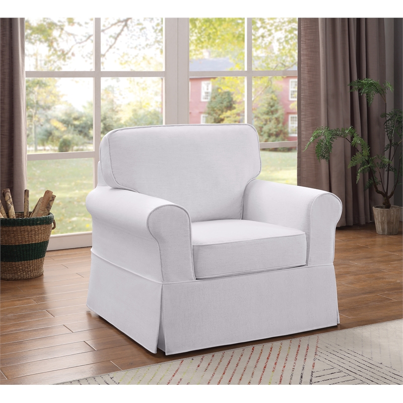 Home Square 2 Piece Slip Cover Fabric Accent Chair Set in Ivory Beige