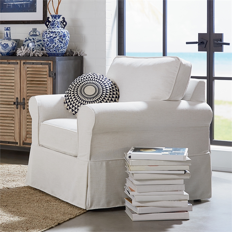Home Square 2 Piece Slip Cover Fabric Accent Chair Set in Ivory Beige