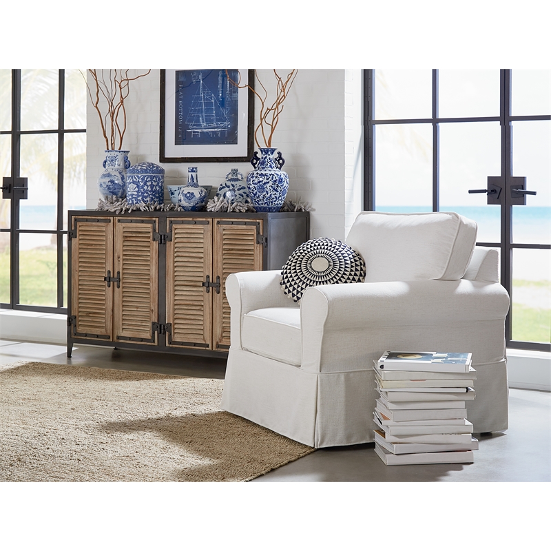 Home Square 2 Piece Slip Cover Fabric Accent Chair Set in Ivory Beige