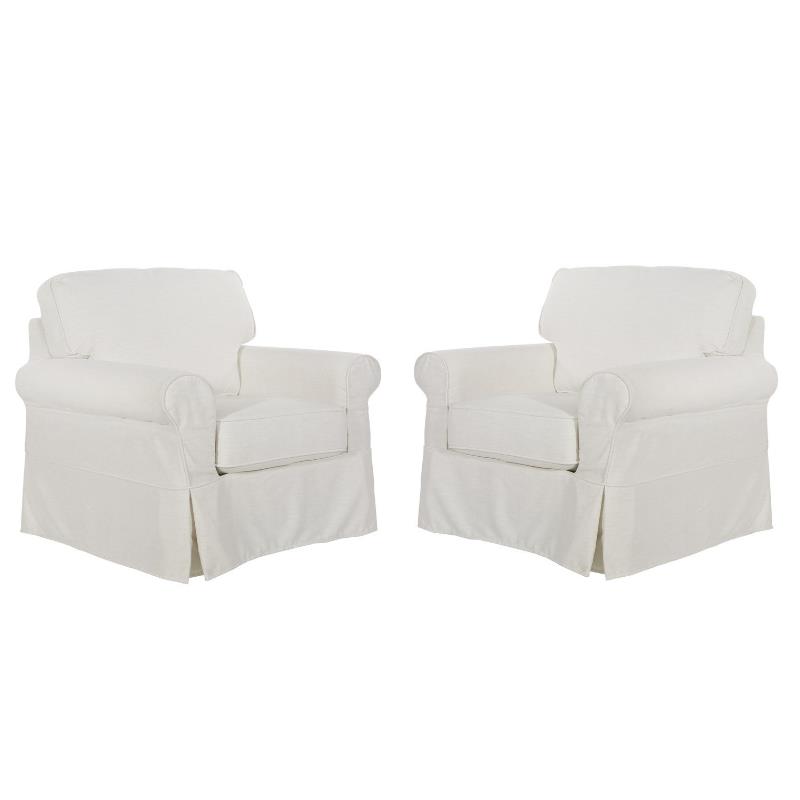 Home Square 2 Piece Slip Cover Fabric Accent Chair Set in Ivory Beige