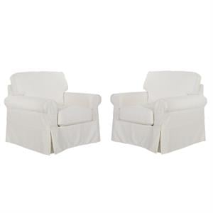 Home Square 2 Piece Slip Cover Fabric Accent Chair Set in Ivory Beige