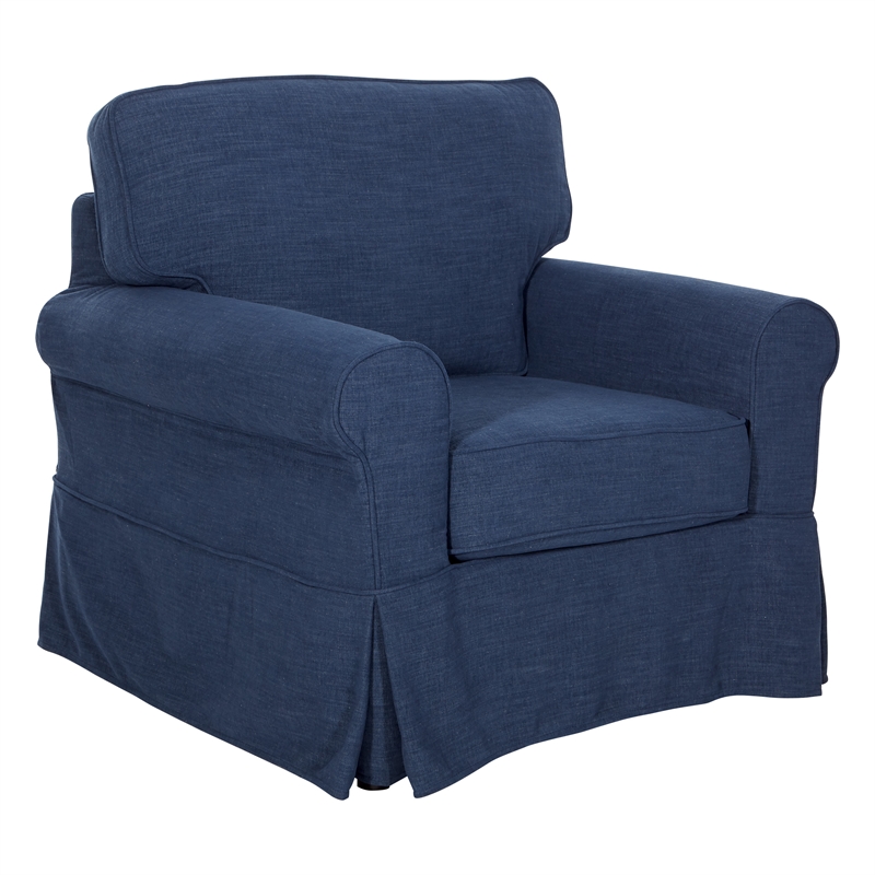 Home Square 2 Piece Slip Cover Fabric Accent Chair Set in Navy Blue