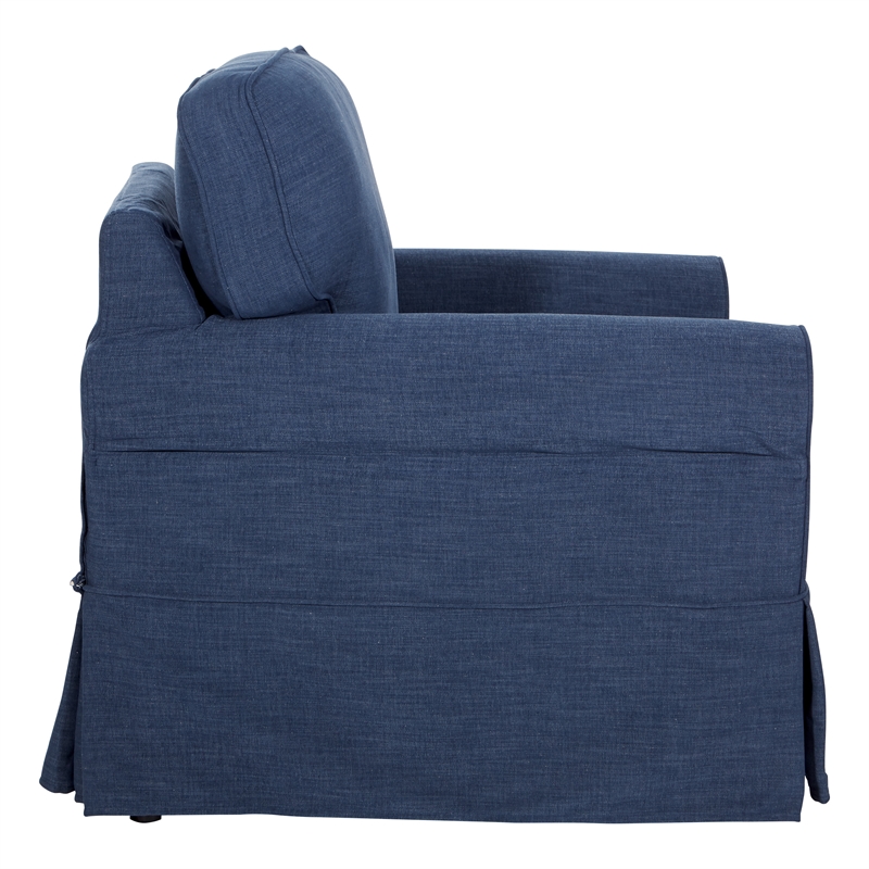 Home Square 2 Piece Slip Cover Fabric Accent Chair Set in Navy Blue