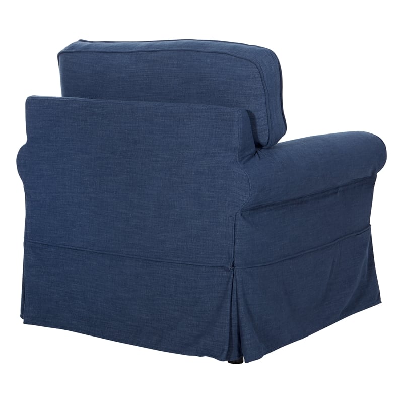 Home Square 2 Piece Slip Cover Fabric Accent Chair Set in Navy Blue