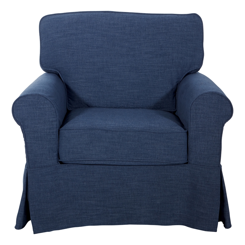 Home Square 2 Piece Slip Cover Fabric Accent Chair Set in Navy Blue