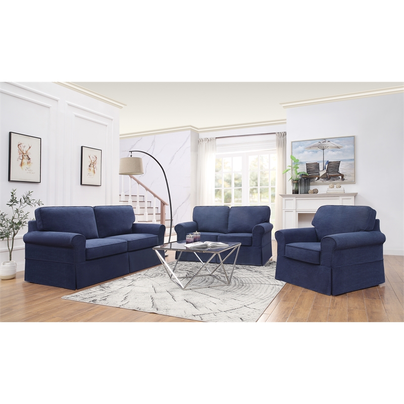 Home Square 2 Piece Slip Cover Fabric Accent Chair Set in Navy Blue