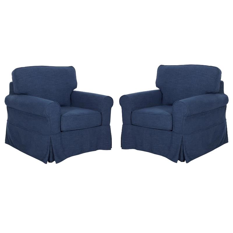 Home Square 2 Piece Slip Cover Fabric Accent Chair Set in Navy Blue