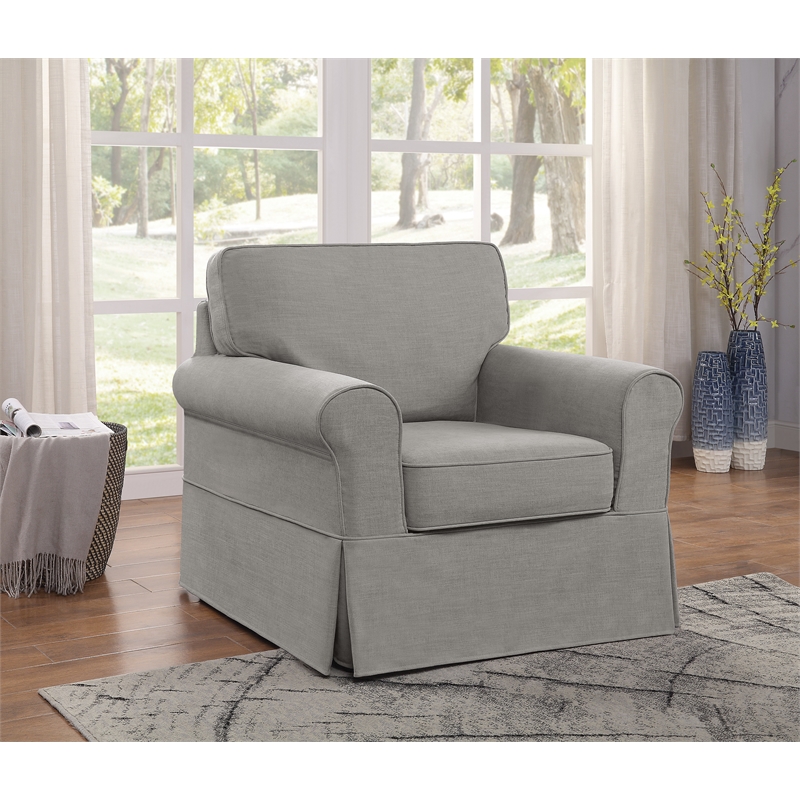 Home Square 2 Piece Slip Cover Fabric Accent Chair Set in Fog Gray