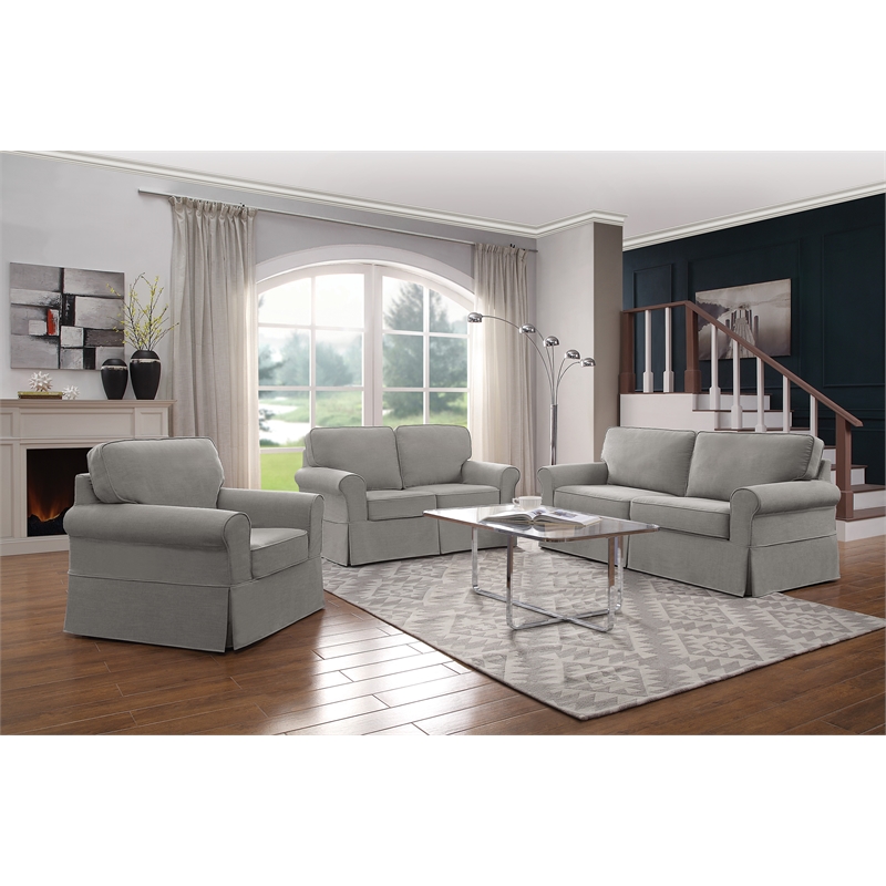 Home Square 2 Piece Slip Cover Fabric Accent Chair Set in Fog Gray