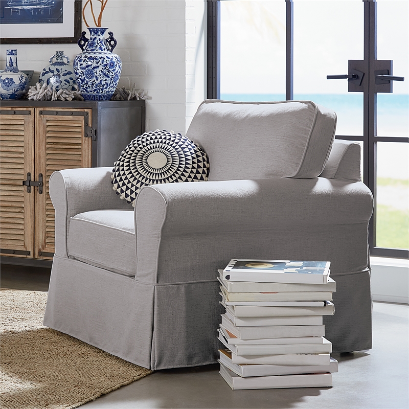 Home Square 2 Piece Slip Cover Fabric Accent Chair Set in Fog Gray