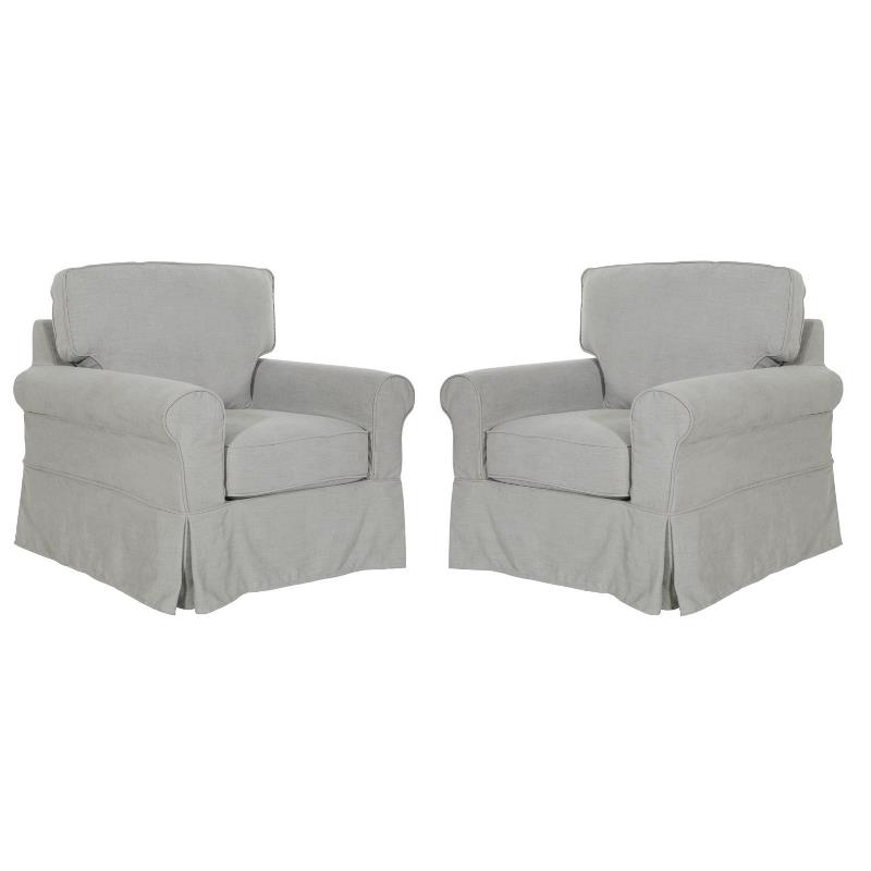 Home Square 2 Piece Slip Cover Fabric Accent Chair Set in Fog Gray