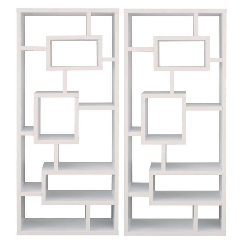 Furniture of America Hazo Modern Wood Open Bookcase in White Set of 2