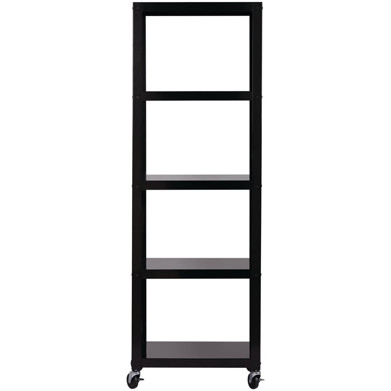 Home Square 5 Shelf Mobile Wood Bookcase Set in Black (Set of 2)