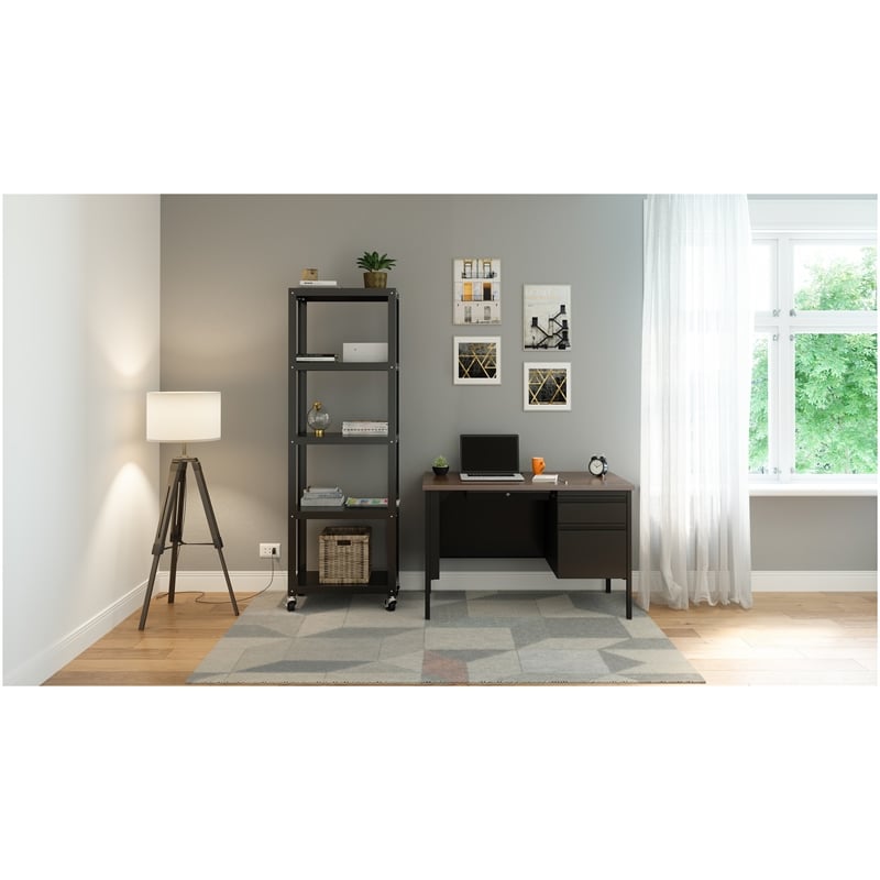 Home Square 5 Shelf Mobile Wood Bookcase Set in Black (Set of 2)