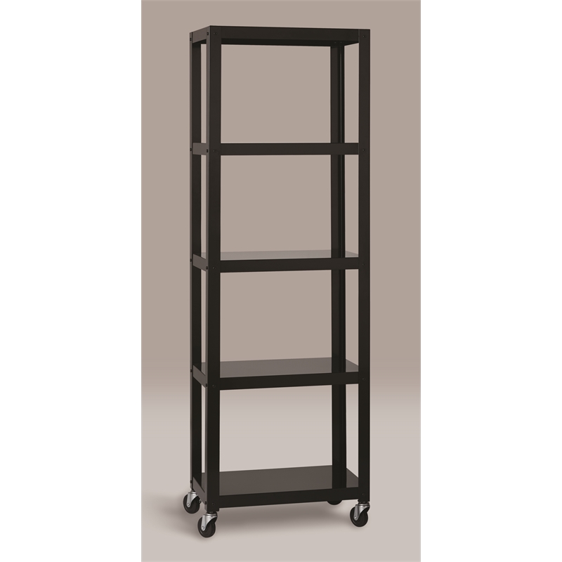 Home Square 5 Shelf Mobile Wood Bookcase Set in Black (Set of 2)