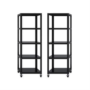 Home Square 5 Shelf Mobile Wood Bookcase Set in Black (Set of 2)