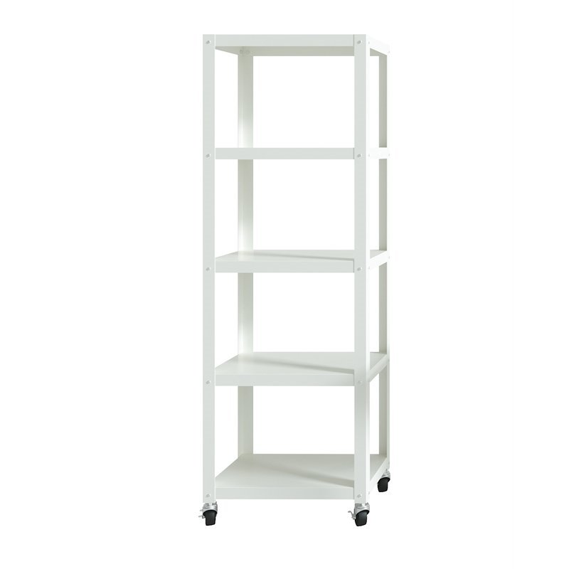 Home Square 5 Shelf Mobile Wood Bookcase Set in White (Set of 2)