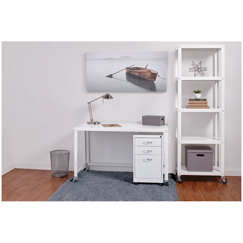 Home Square 5 Shelf Mobile Wood Bookcase Set in White (Set of 2)