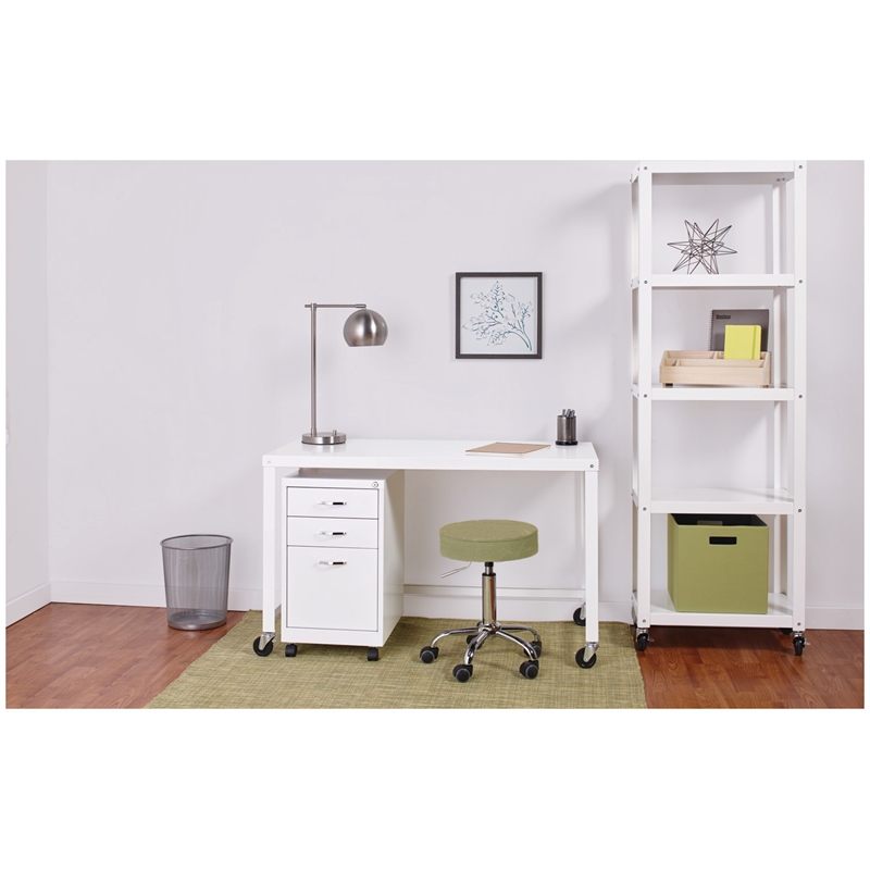Home Square 5 Shelf Mobile Wood Bookcase Set in White (Set of 2)