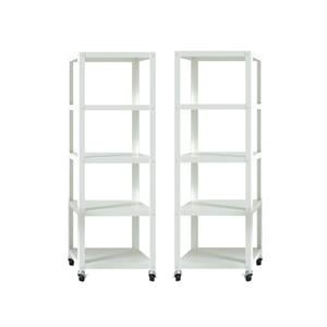 Home Square 5 Shelf Mobile Wood Bookcase Set in White (Set of 2)