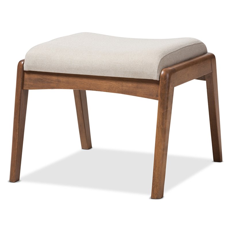 Home Square 2 Piece Solid Wood/Fabric Upholstered Ottoman Set Light Beige/Walnut