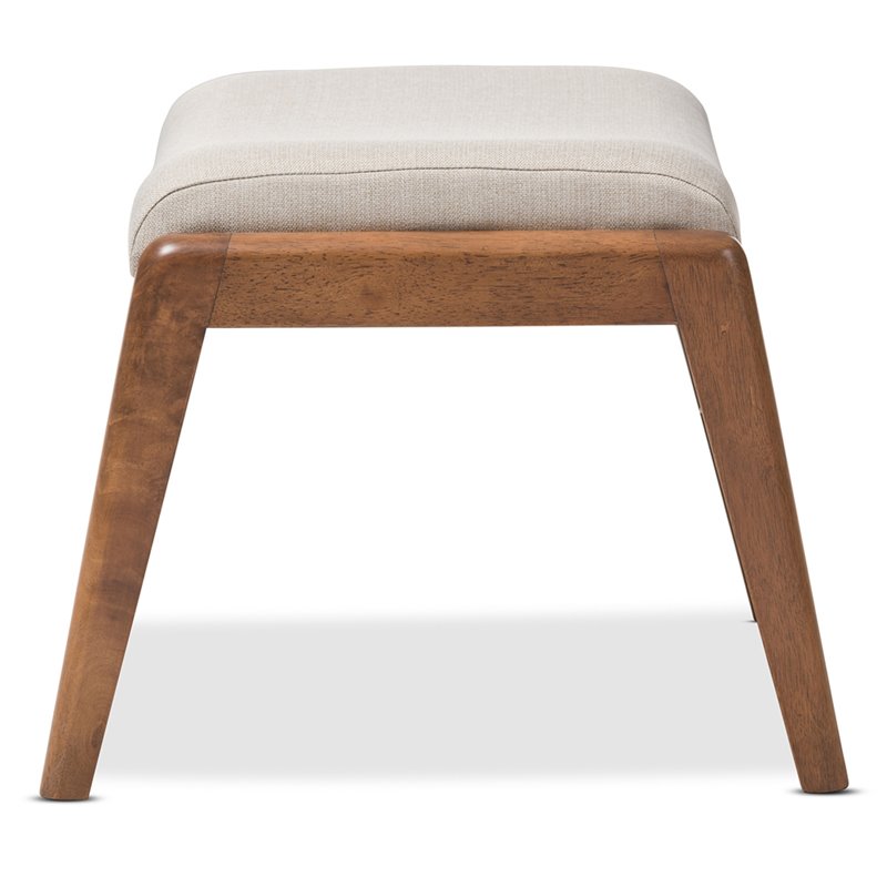 Home Square 2 Piece Solid Wood/Fabric Upholstered Ottoman Set Light Beige/Walnut