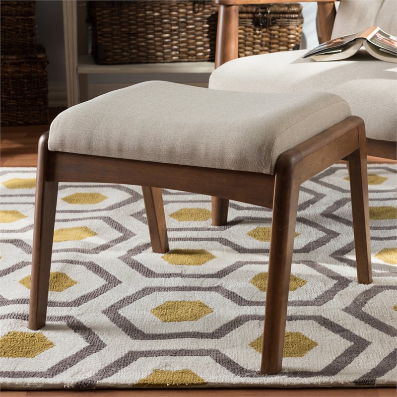 Home Square 2 Piece Solid Wood/Fabric Upholstered Ottoman Set Light Beige/Walnut