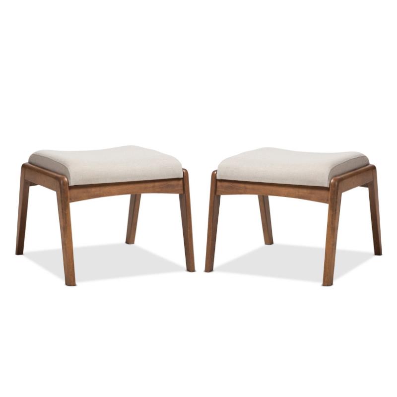 Home Square 2 Piece Solid Wood/Fabric Upholstered Ottoman Set Light Beige/Walnut
