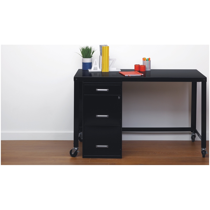 Home Square 3 Drawer Metal Filing Cabinet Set in Black (Set of 2)