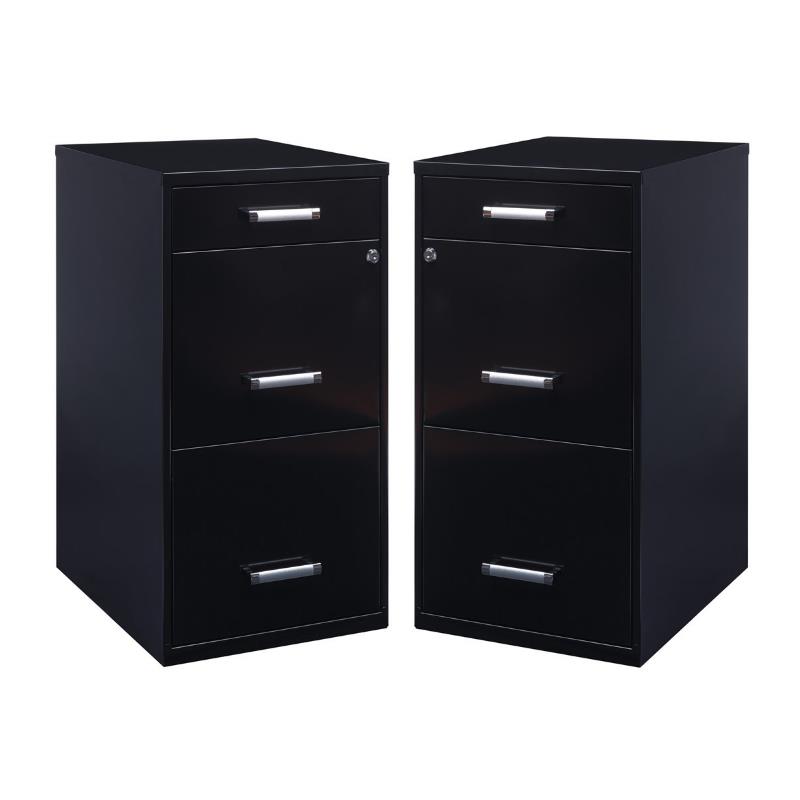 Home Square 3 Drawer Metal Filing Cabinet Set in Black (Set of 2)
