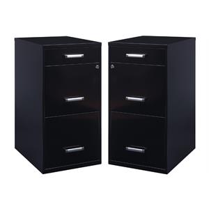 Home Square 3 Drawer Metal Filing Cabinet Set in Black (Set of 2)