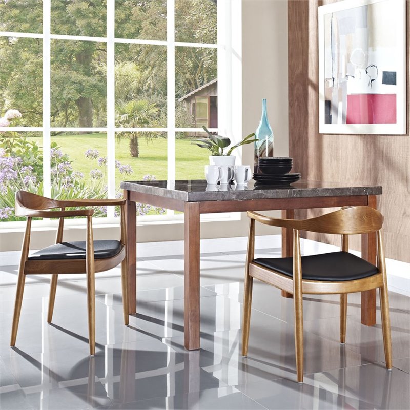 Home Square 2 Piece Vinyl and Ash Wood Dining Arm Chair Set in Black