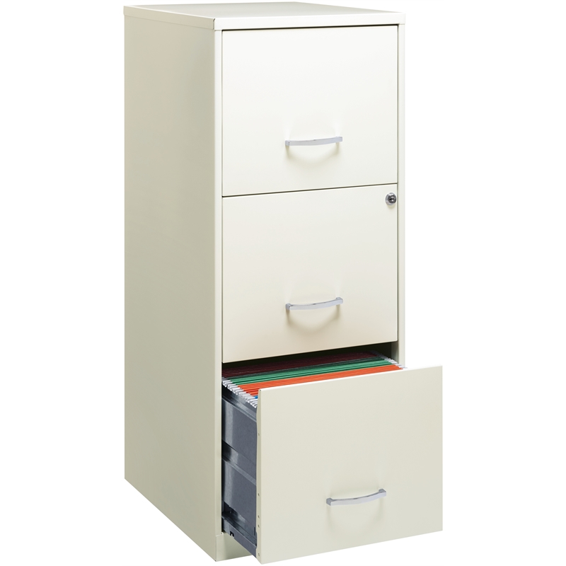 Home Square 3 Drawer Vertical Metal Filing Cabinet Set in Pearl White (Set of 2)
