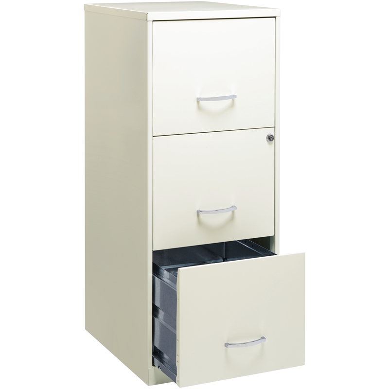 Home Square 3 Drawer Vertical Metal Filing Cabinet Set in Pearl White (Set of 2)