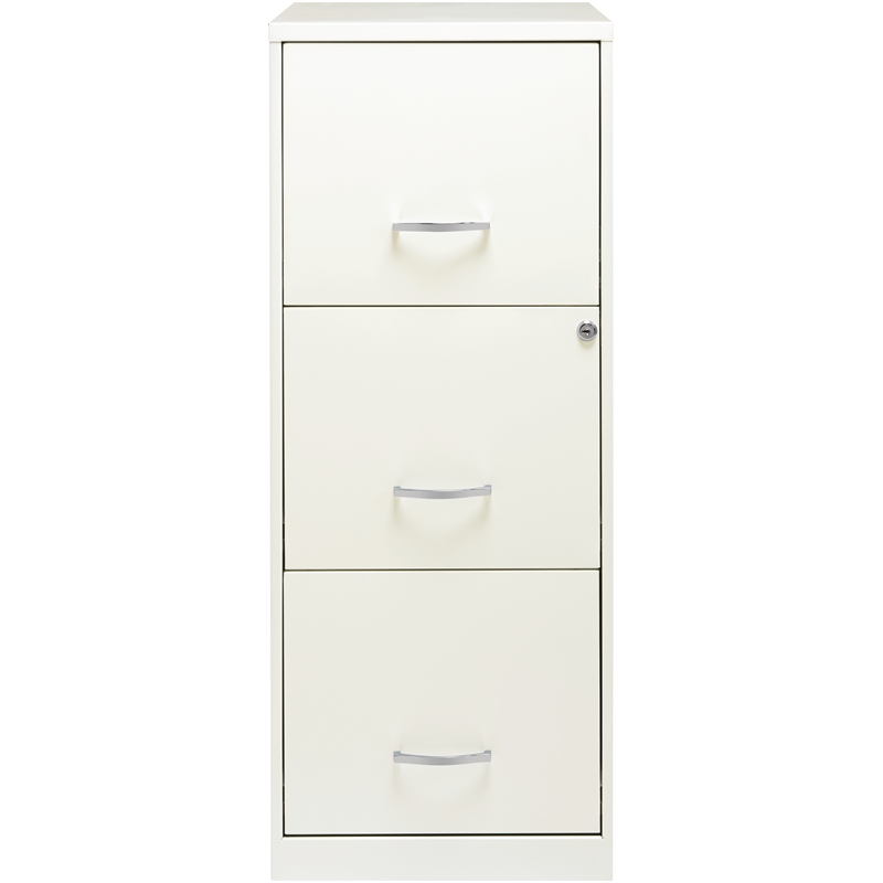 Home Square 3 Drawer Vertical Metal Filing Cabinet Set in Pearl White (Set of 2)