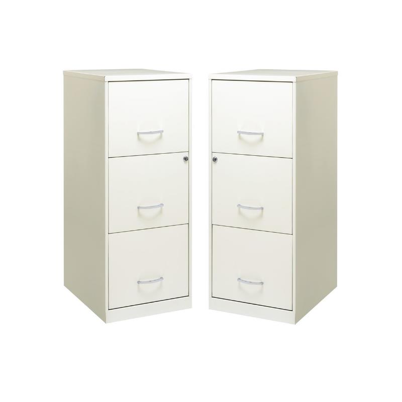 Home Square 3 Drawer Vertical Metal Filing Cabinet Set in Pearl White (Set of 2)
