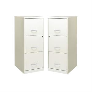 Home Square 3 Drawer Vertical Metal Filing Cabinet Set in Pearl White (Set of 2)