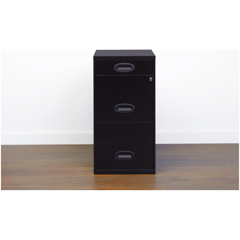 Home Square 3 Drawer Metal Vertical Filing Cabinet Set in Black (Set of 2)