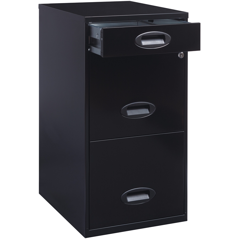 Home Square 3 Drawer Metal Vertical Filing Cabinet Set in Black (Set of 2)