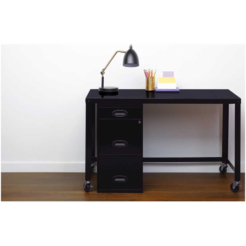 Home Square 3 Drawer Metal Vertical Filing Cabinet Set in Black (Set of 2)