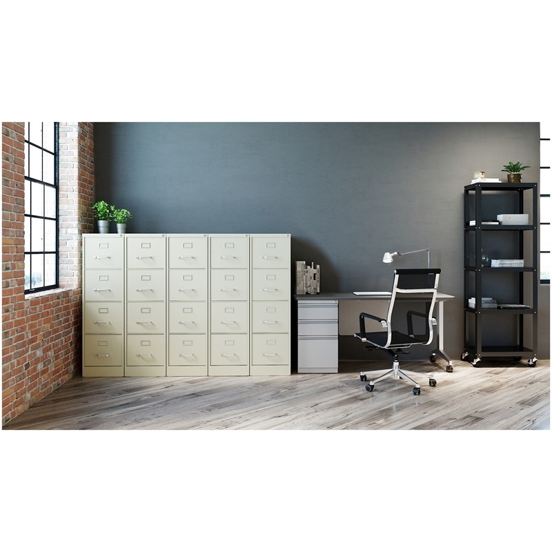 Home Square 4 Drawer Vertical Metal Filing Cabinet Set in Putty/Beige (Set of 2)