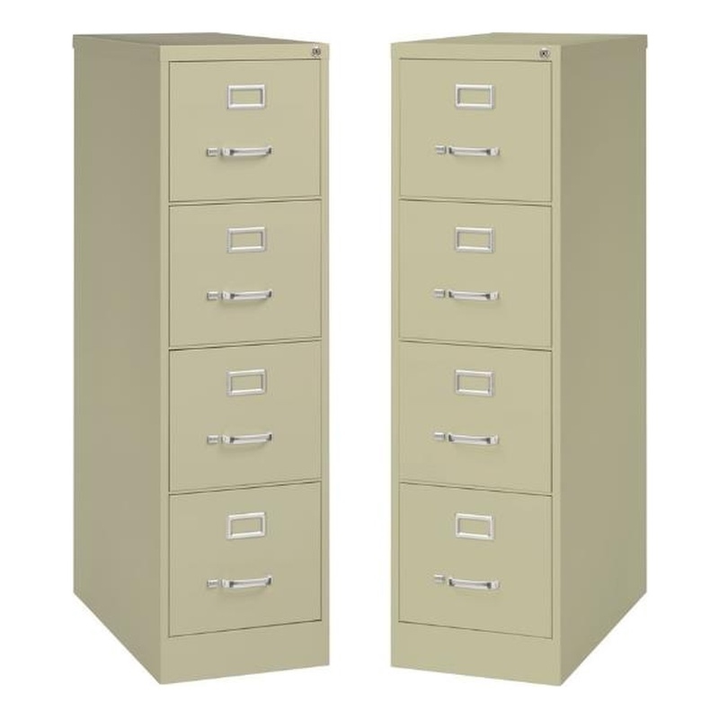 Home Square 4 Drawer Vertical Metal Filing Cabinet Set in Putty/Beige (Set of 2)